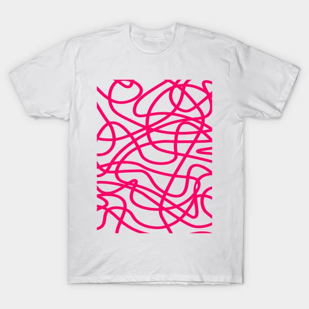 Pink random abstract doodle lines pattern design T-Shirt by Baobabprintstore